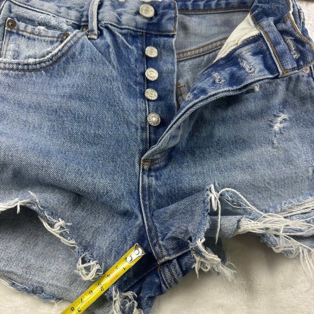 AGOLDE Denim Cutoff Shorts Womens 24 Blue High Rise Button Fly Distressed - Picture 8 of 9